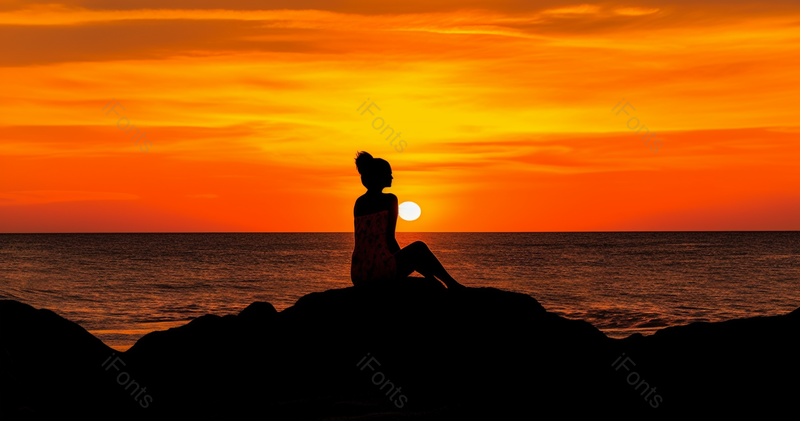 夕阳下的唯美感有位女性欣赏风景背景图,高清,摄影图,摄影图片,图片大全,摄影图免费下载